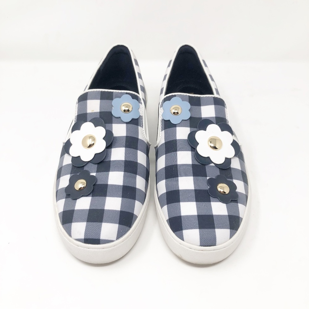 Michael Kors Size 9 Shoes Slip on Flats Sneaker KEATON Floral Plaid Blue White